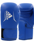 Pair of blue adidas Speed 175 leather boxing gloves.