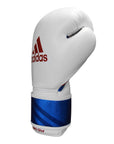 White Adidas boxing glove with blue trim.