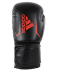 Black boxing glove with red logo, Adidas FLX 3.0 Speed 50, black/gold color.