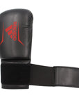 Black boxing glove with black strap, Adidas FLX 3.0 Speed 50, black/gold color.