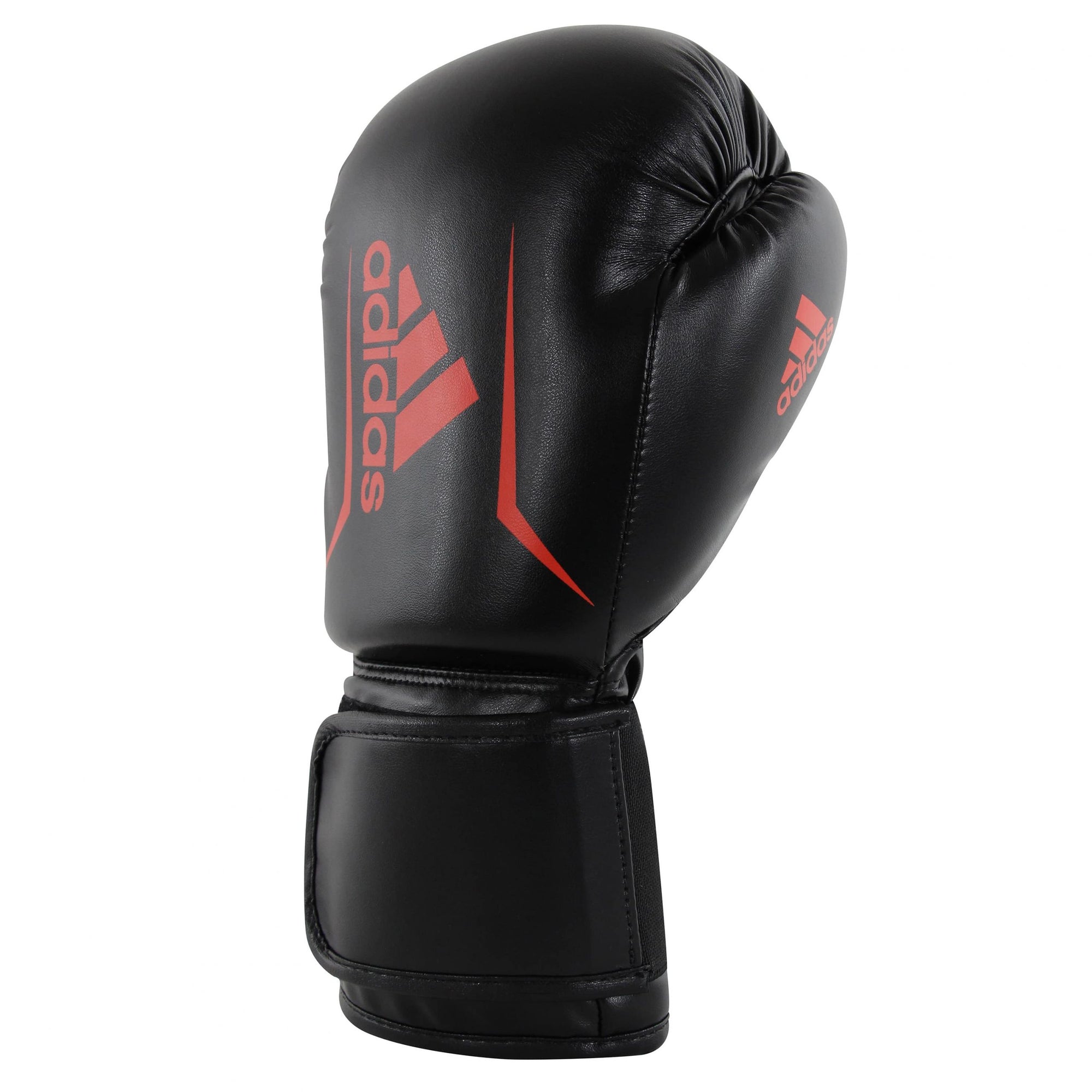 Black boxing glove with red logo, Adidas FLX 3.0 Speed 50, black/gold color.