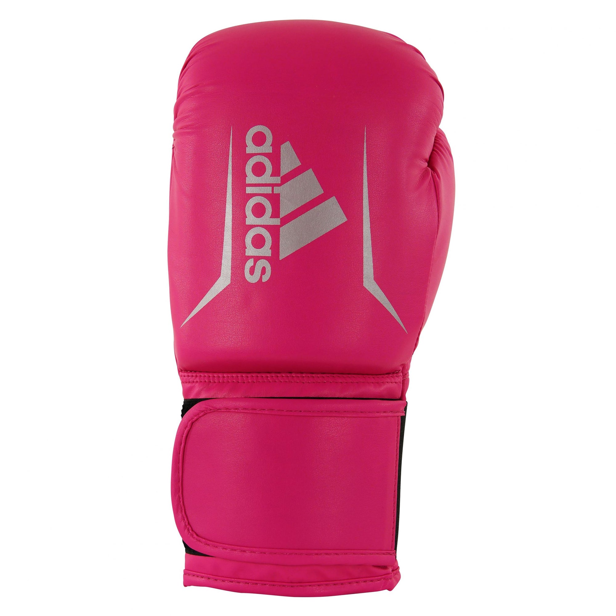 Pink boxing glove with silver logo, suitable for women and men.