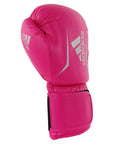 Pink boxing glove with white text, 16 oz option displayed.