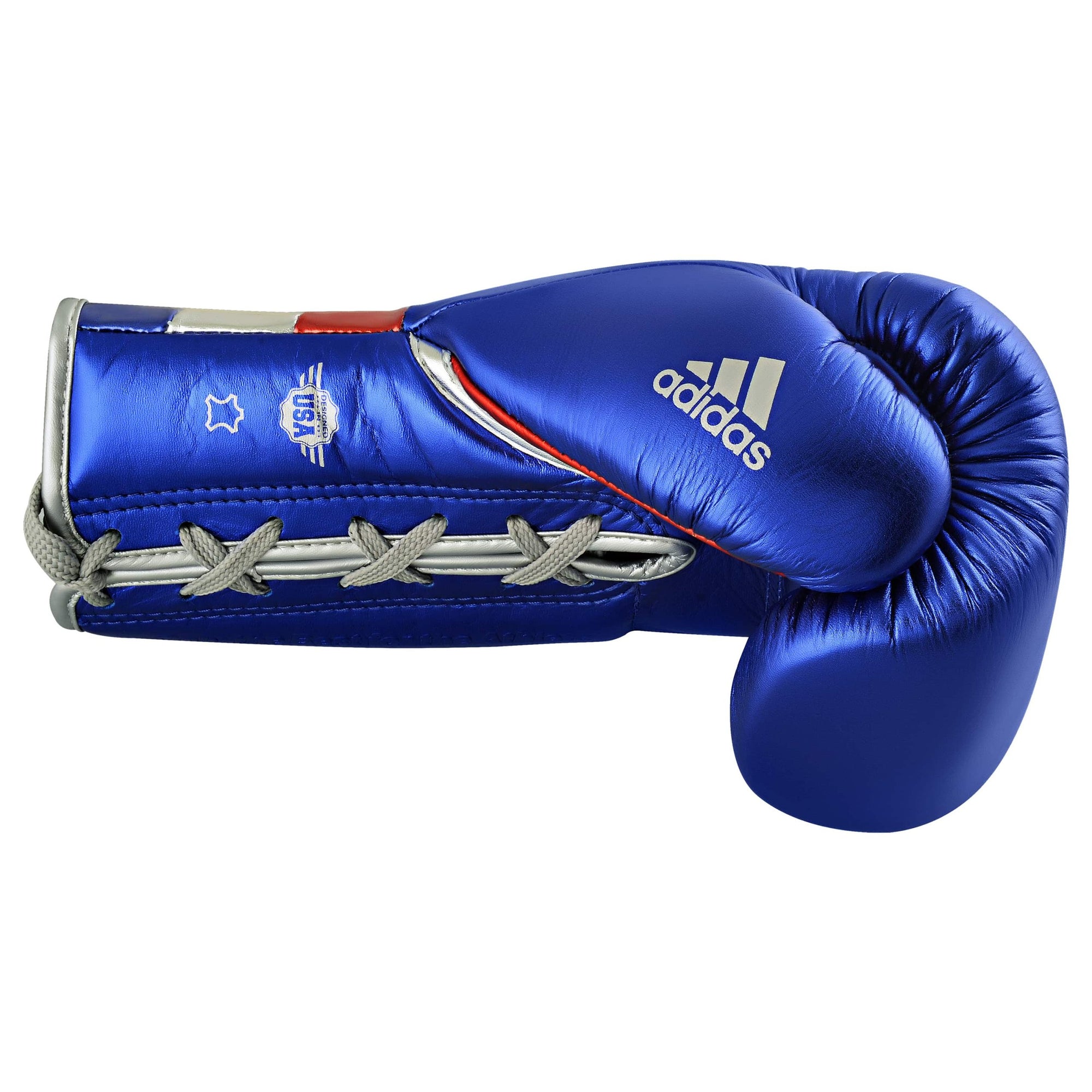 A blue boxing glove with laces from adidas Adi-Speed 501 Pro series.