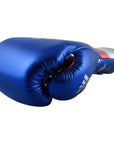 A blue boxing glove with silver and red stripes from adidas Adi-Speed 501 Pro series.