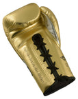 Gold boxing glove with black laces, Adidas Adi-Speed 500.