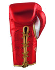 Red boxing glove with gold laces and Adidas branding, 18 oz.