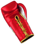 Red boxing glove with gold laces, Adidas logo, black and gold variant.