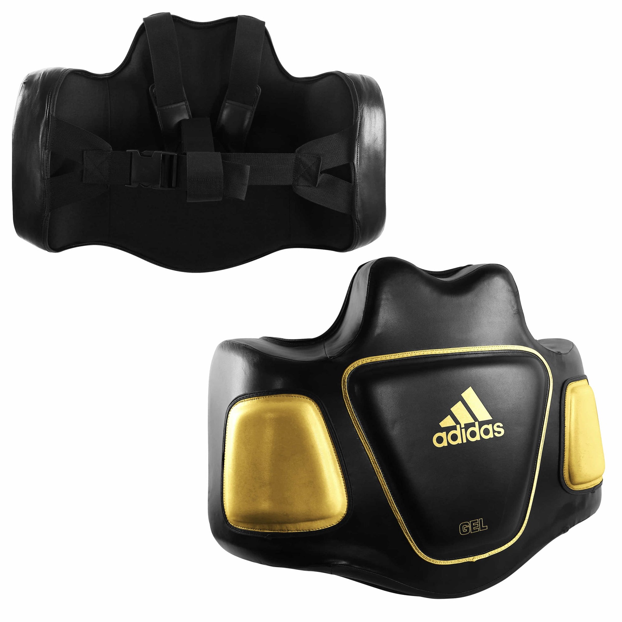 Black and gold Adidas chest protector for boxing.