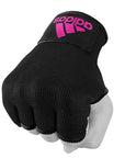 Hand wearing black boxing glove, extra small size.