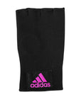 Black wrist band with a pink adidas logo.