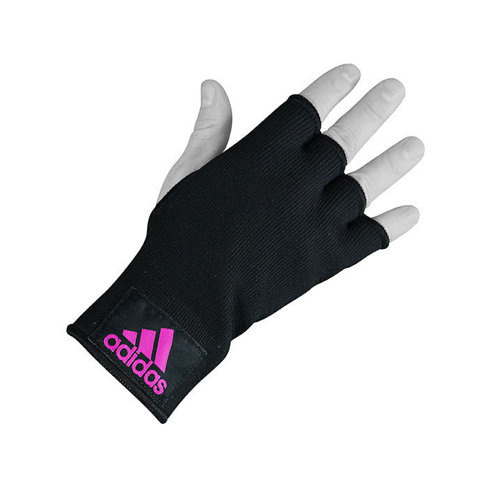 Black boxing glove on a hand, medium size.