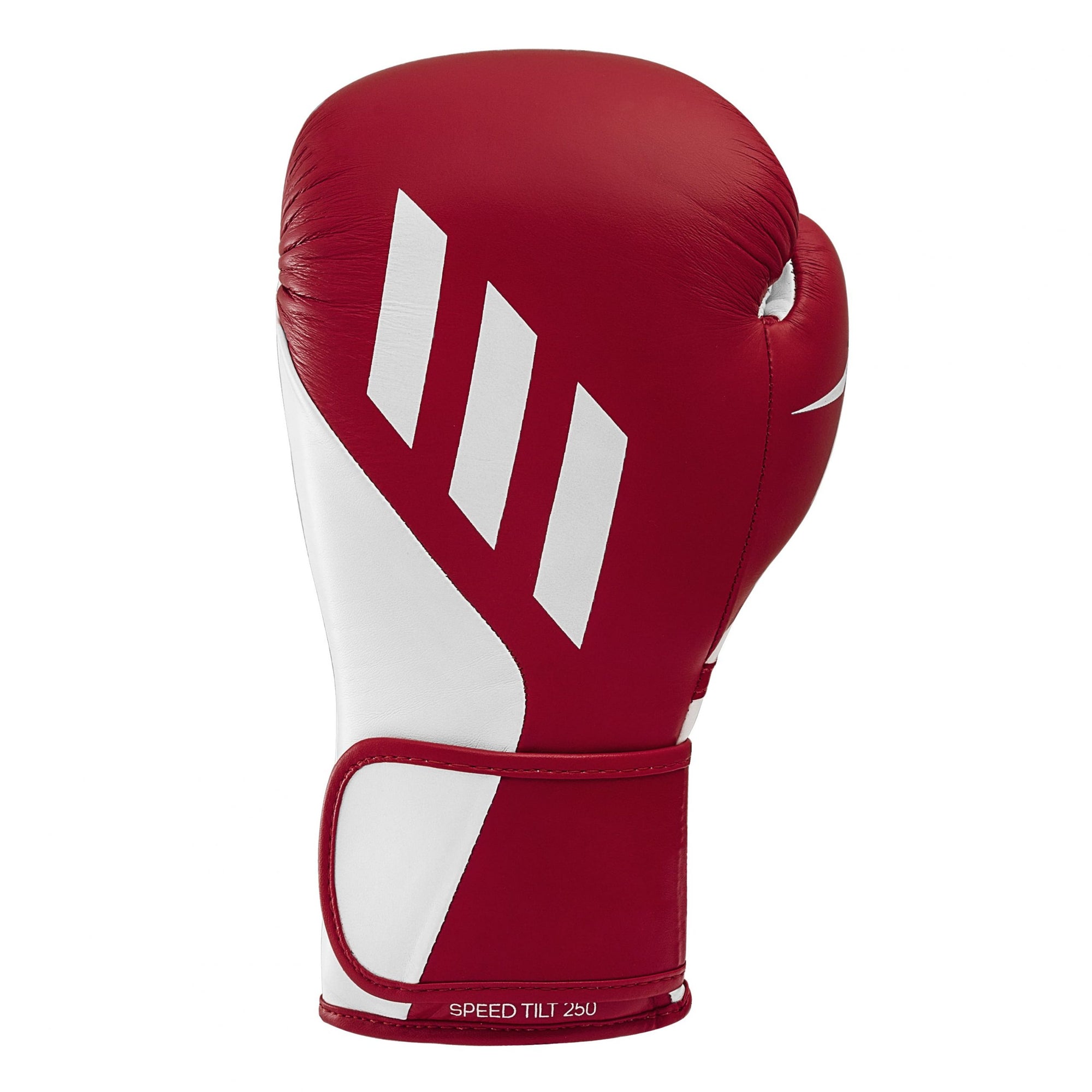 Red and white boxing glove, single.