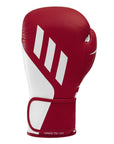 Red and white boxing glove, single.