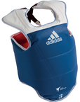 Blue and white reversible Adidas WTF chest guard with durable vinyl, size XS.