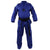 Blue martial arts uniform for Adidas Champion with white stripes.