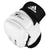 White and black Adidas boxing glove on a white background.