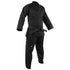 adidas open cut taekwondo uniform in black, wrap jacket and pants shown with a black belt