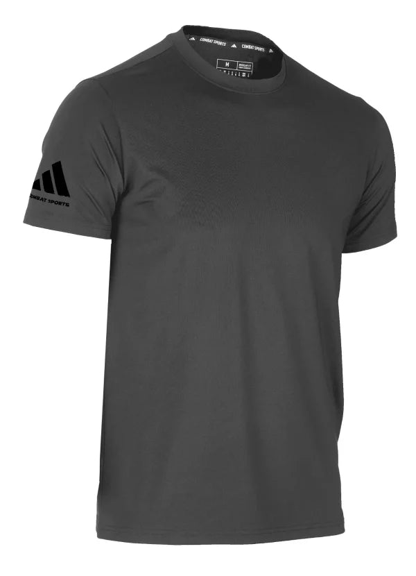 Grey shirt with black text design.