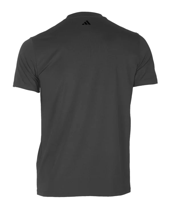 A black Adidas Performance Dri-Fit t-shirt with a logo.