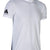 White Adidas drifit T-shirt with black logo for combat sports.