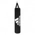 Black Adidas heavy bag with white logo for boxing training.