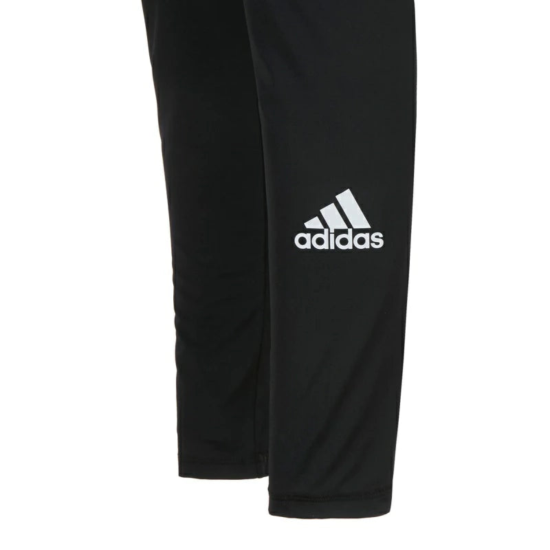 Black Adidas Tech shorts with white logo and full-length inner lining.