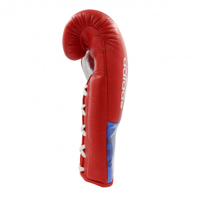 Red boxing glove with white and blue accents.