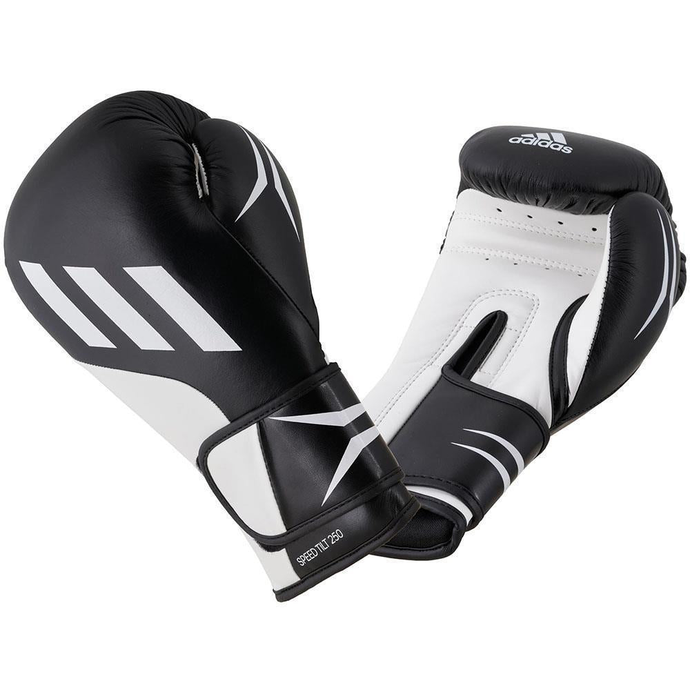 Pair of black and white boxing gloves, Speed TILT 250 Training Gloves.