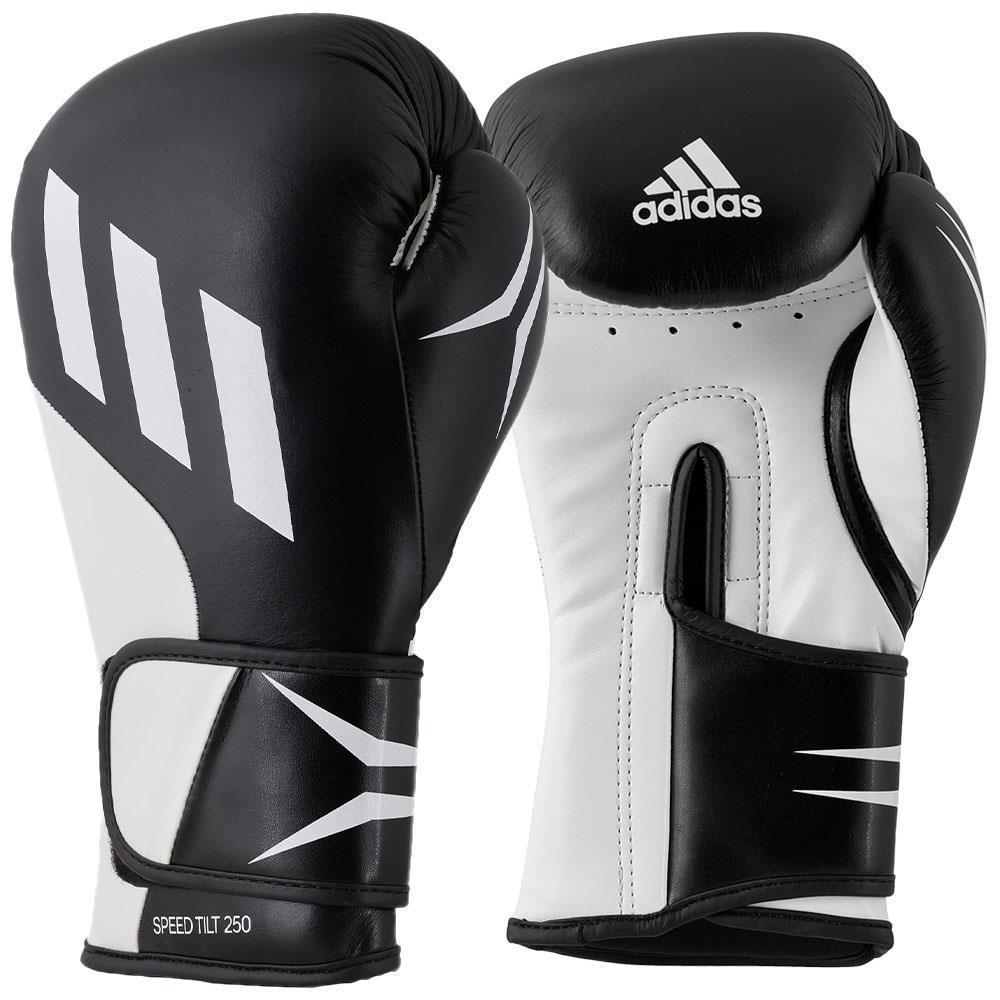 Pair of black and white boxing gloves, Speed TILT 250 Training Gloves.