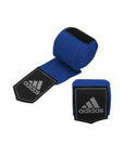 Blue and black boxing bandages for wrist support.