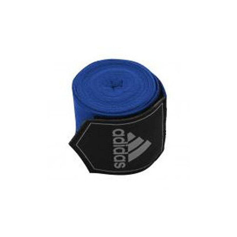 Blue and black boxing bandage for hand protection.