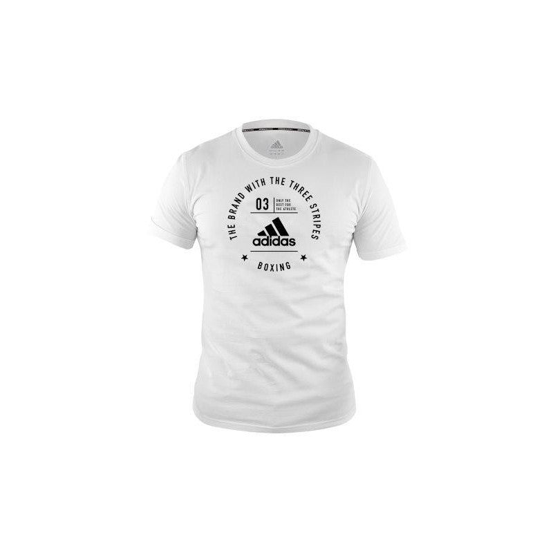 White shirt with black text, adidas Boxing Community Cotton T Shirt.