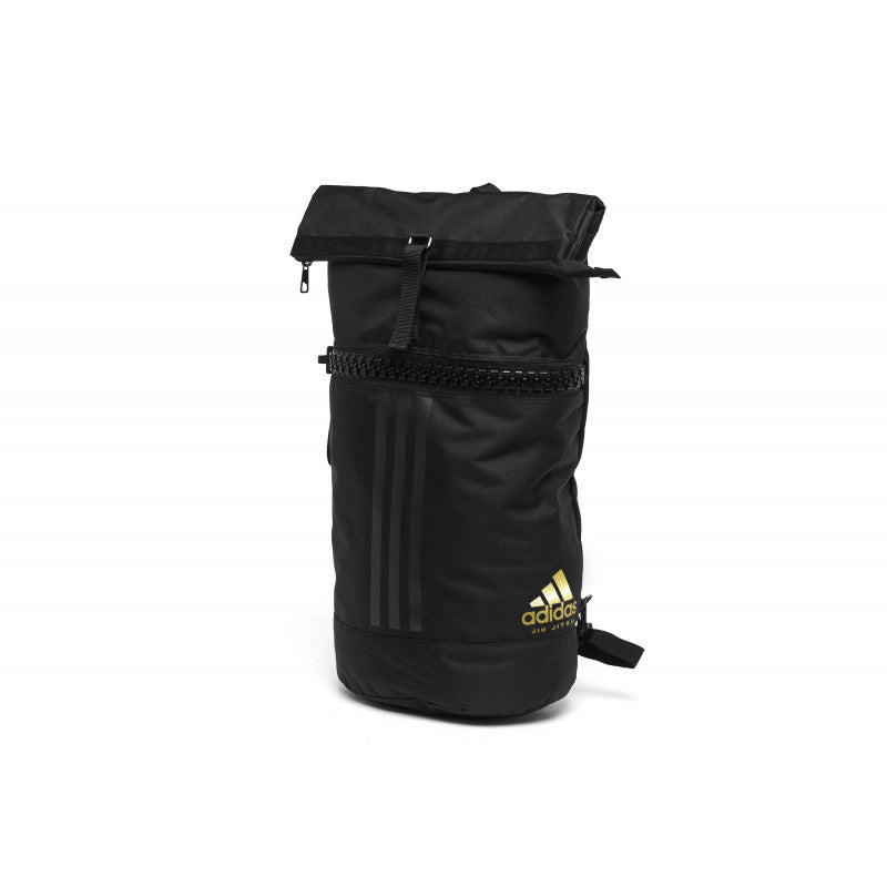 Black Adidas camo sack bag with backpack carry option and zipper.