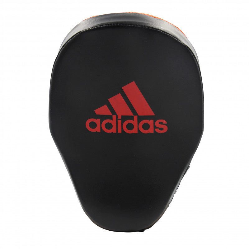 Black boxing glove with red Adidas logo.