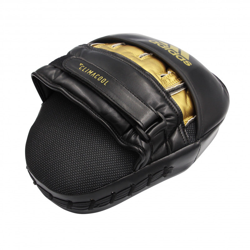 Adidas black and gold boxing mitt for speed training.