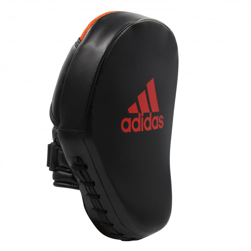 Black boxing glove featuring red Adidas logo.