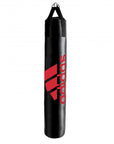 A black punching bag with red Adidas logo for boxing, MMA, and fitness training.