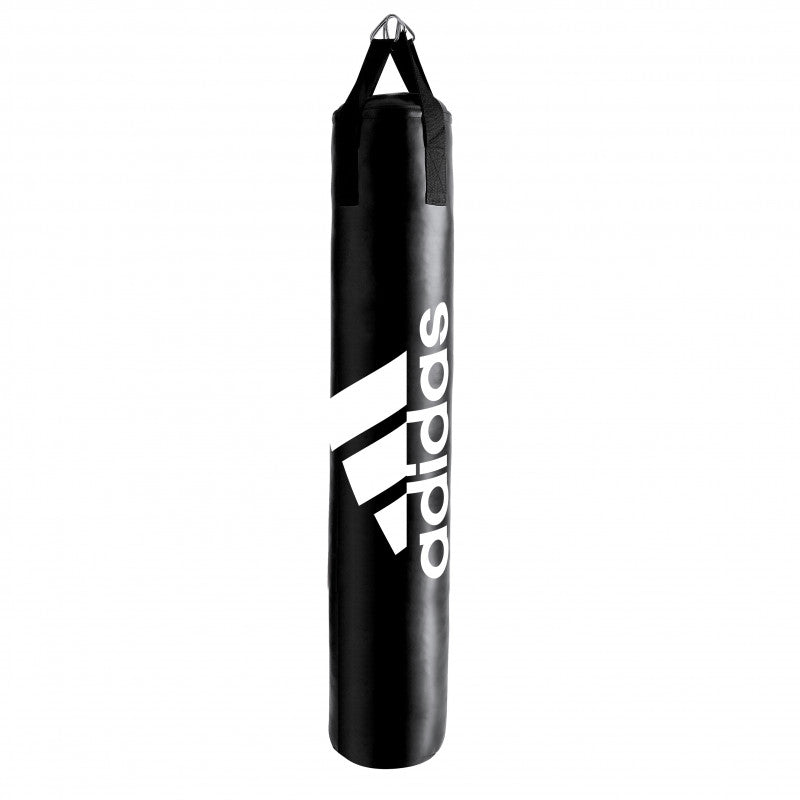 Black punching bag with white logo for intense workouts.