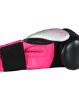 Pink and black adidas Hybrid 100 boxing glove for women, 10 oz.