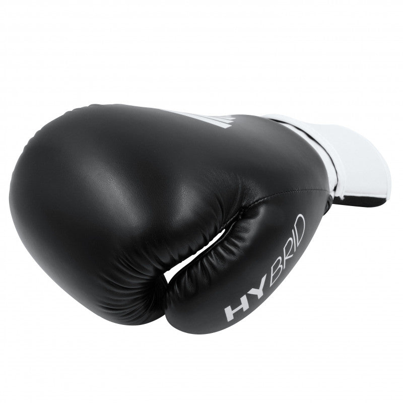 Black Adidas boxing glove with white text.