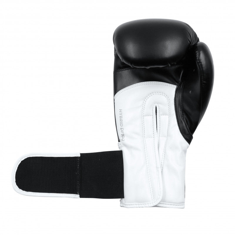 Adidas Hybrid 100 black and white boxing glove.