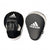 Pair of Adidas Hybrid 150 focus mitts in black and white for boxing training.