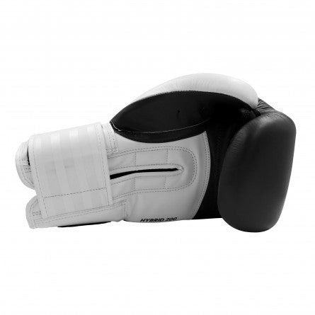 Adidas Hybrid 200 black and white boxing glove.