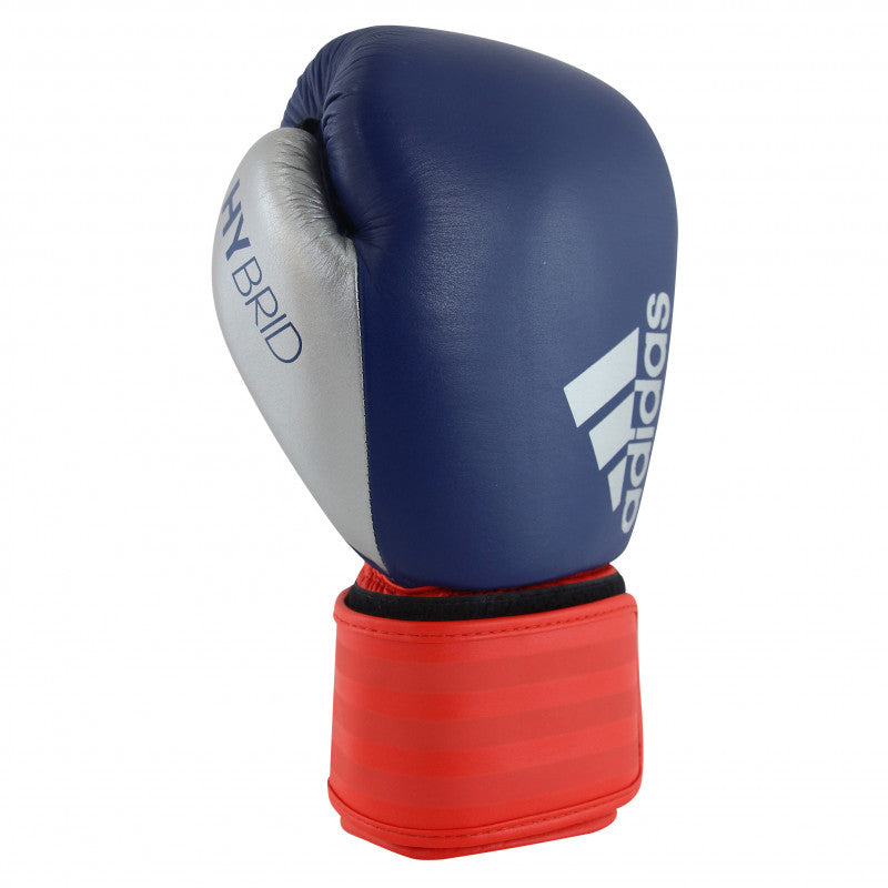 Blue and silver 12 oz Adidas boxing glove.