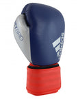 Blue and silver 12 oz Adidas boxing glove.