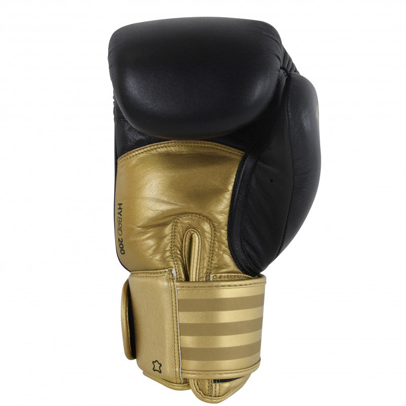 Black and gold Adidas Hybrid 200 leather boxing glove.