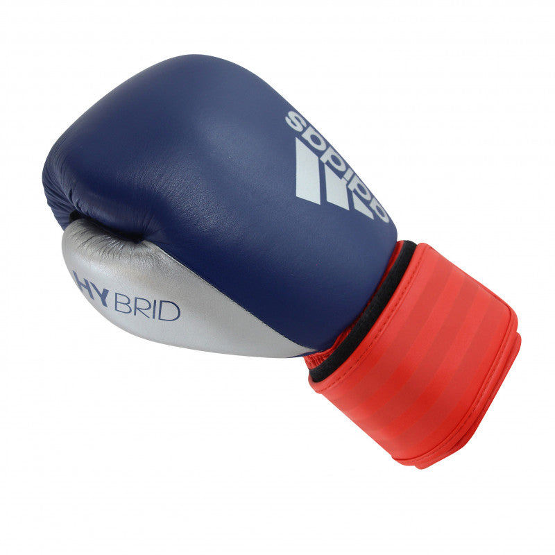 Blue and silver 14 oz Adidas boxing glove.