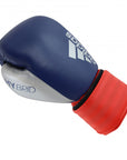 Blue and silver 14 oz Adidas boxing glove.