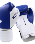 A pair of blue and white boxing gloves.